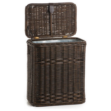 Wicker Kitchen Trash Basket with Metal Liner, Antique Walnut Brown