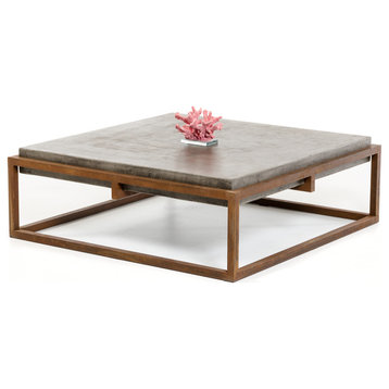 HomeRoots 15" Concrete and Metal Coffee Table