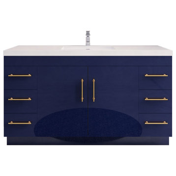 Rosa 60" Single Sink Freestanding Vanity with Reinforced Acrylic Sink, Glossy Night Blue