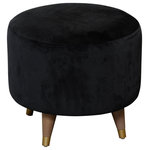 StyleCraft - Saba Ottoman Hardwood, Black - Add to a modern and minimalist aesthetic in your home with the Saba Ottoman by Harp and Finial. This updated take on mid century modern features a black velvet cylindrical cushion that stands on hardwood legs with gold metal end caps. This elegant and understated accent piece is perfectly suited for the living room, bedroom, or office.