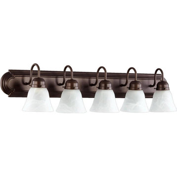 5-Light Vanity Fixture, Oiled Bronze With Faux Alabaster