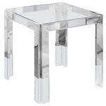 Meridian Furniture - Casper End Table, Chrome - Count on this Casper square end table to rev up the contemporary look of your home. The beautiful clear glass top lets the beauty of the wood shine through. Clear acrylic feet and chrome stainless steel accents lend the table a rich look. Insert this table in your living room, den, or family room to enjoy an attractively artistic spot to rest books, magazines, and beverages.