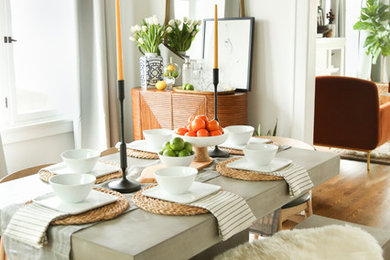 Inspiration for a mid-sized 1960s dining room remodel in Los Angeles with white walls