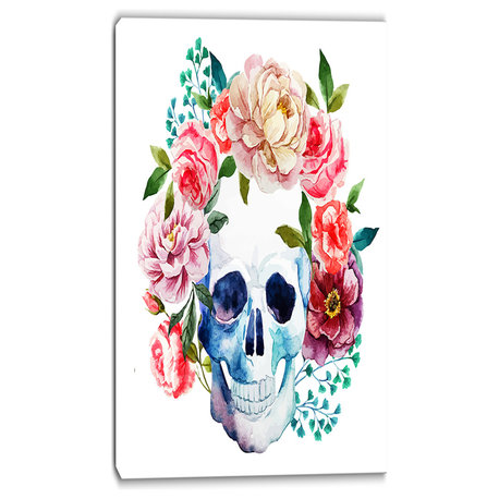 "Skull Bouquet Vector Art" Contemporary Canvas Artwork, 20"x40"