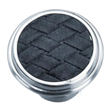 1 1/8" Churchill Round Knob-Satin Nickel/Black Leather Insert