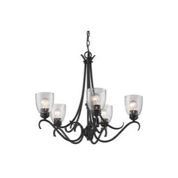 Parrish 5-Light Chandelier, Black With Seeded Glass