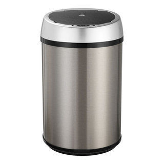 iTouchless - 13 Gallon Touchless Sensor Trash Can with AbsorbX Odor Control System, White Stainless Steel Round Shape Kitchen Bin - Pearl White