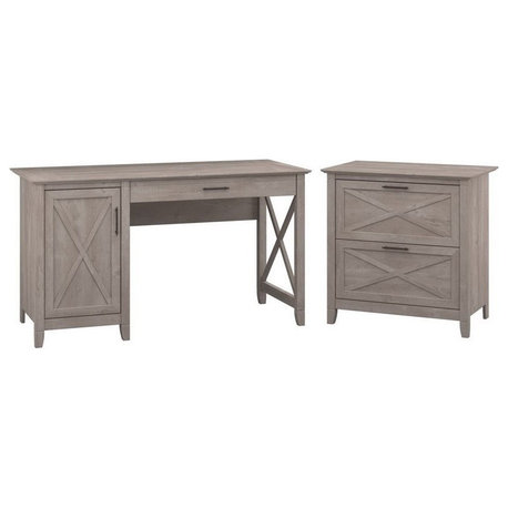 Bush Furniture Key West 54W Computer Desk with Storage and File Cabinet in Gray