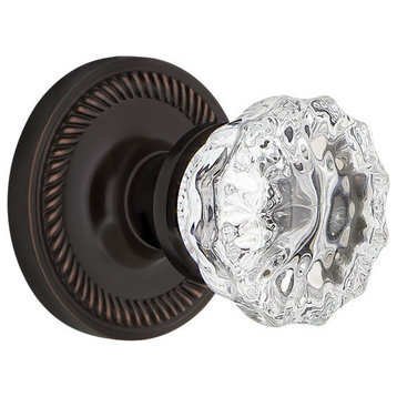 Rope Rosette Privacy Crystal Glass Door Knob, Timeless Bronze