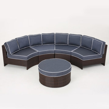 GDF Studio 5-Piece Riviera Ponza Patio Semicircular Sectional Cushions, Navy Blu