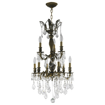 French Imperial 9-Light Antique Bronze Clear Crystal Chandelier, Clear, Antique