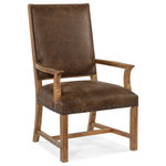 Hooker Furniture - Big Sky Host Chair - Inspired by the natural beauty of American wilderness landscapes, the Big Sky Host Chair is vintage, rustic and relaxing. Featuring an aniline leather seat and back and nailhead trim around the seat, the arms, stretcher and rockers are finished in Vintage Natural, a warm, rustic organic finish over Hickory Veneers. The dramatic chair back has a crosshatch design that is finished in the charcoal Furrowed Bark color.