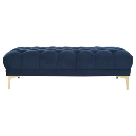 Sherri Tufted Rectangular Bench Navy/ Brass