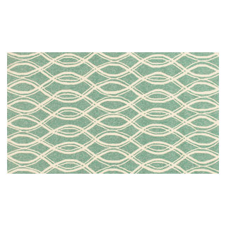 Turquoise, Ivory Indoor/Outdoor Venice Beach Area Rug by Loloi, 3'6