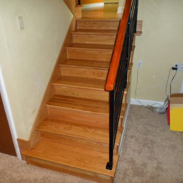 Red Oak Stair Case with Metal Railing