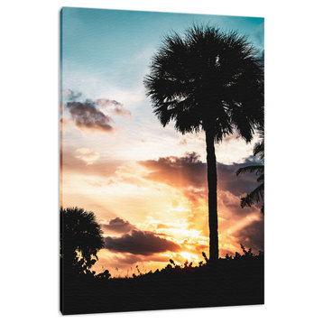 Palm Tree Silhouettes & Sunset Tropical Botanical Canvas Wall Art Print, 24" X 36"