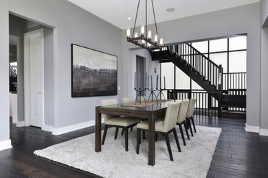 Enclosed dining room - mid-sized modern dark wood floor enclosed dining room idea in Chicago with gray walls and no fireplace