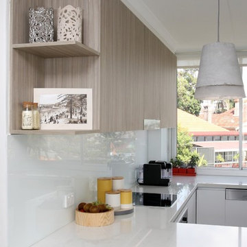 Veneer kitchen cabinets with open shelving