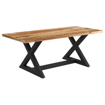Industrial Chic Solid Wood and Metal Rectangular Dining Table, Natural & Black