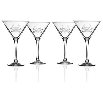 Skull and Cross Bones Martini Glass 10 Ounce, Set of 4 Glasses