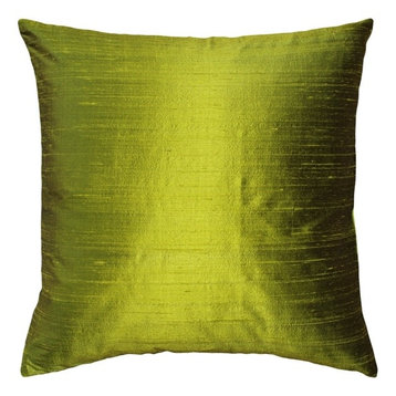 Pillow Decor Sankara Silk Throw Pillows 18"x18", Chartreuse