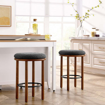 Fable Boucle Fabric Counter Stools - Set of 2 in Walnut Charcoal