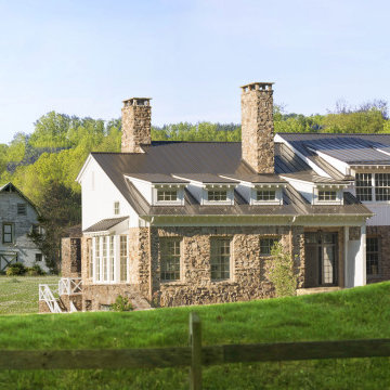 American Farmhouse with Board and Batten and Rustic Stone