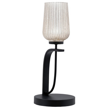 Cavella 1 Light Accent Lamp, Matte Black Finish, 5" Silver Textured Glass