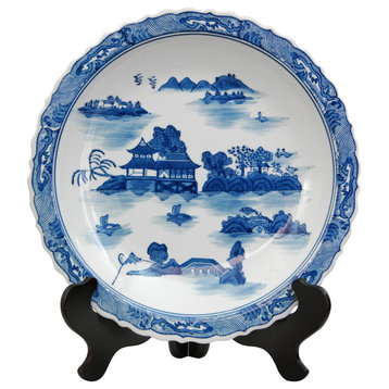 14" Landscape Blue and White Porcelain Plate