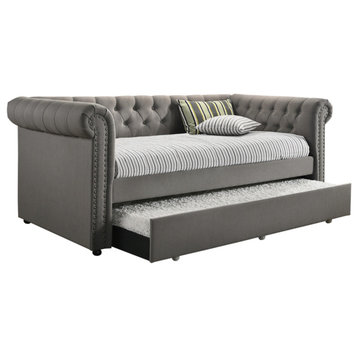 Fabric Upholstered Button Tufted Twin Daybed With Trundle Gray - Saltoro Sherpi