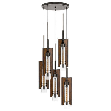 Almeria 38" Height Wood And Metal Pendants, Wood Color Finish