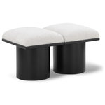 Meridian Furniture - Pavilion Black Boucle Fabric Bench, Cream, Black Finish, 31" W X 18" D X 17.5" H - Bring valuable seating and remarkable style to your space with this cream Pavilion Boucle Fabric Bench, an exquisite balance of style and usability for the entryway, bedroom, and beyond. Crafted from oak veneer with a black finish, this bench has a 4-inch-thick seat cushion that's channel-tufted for a touch of luxury. The bench's columnar bases add a dash of Art Deco design, making it a captivating focal point in any room.