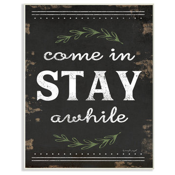 "Come Stay Awhile Rosemary Typography Distressed Black" 10x15, Wall Plaque Art