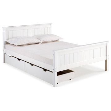 Harmony Full Wood Platform Bed, Storage Drawers, White