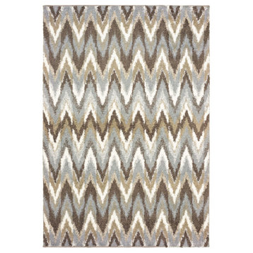 4??6??Gray And Taupe Ikat Pattern Area Rug