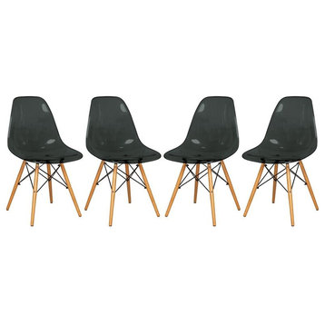 LeisureMod Dover Dining Side Chair With Wood Eiffel Base in Black Set of 4