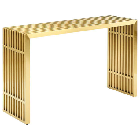 Gridiron Stainless Steel Console Table, Gold