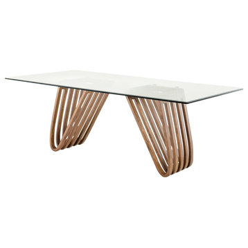 Modrest Draper Contemporary Walnut and Glass Dining Table