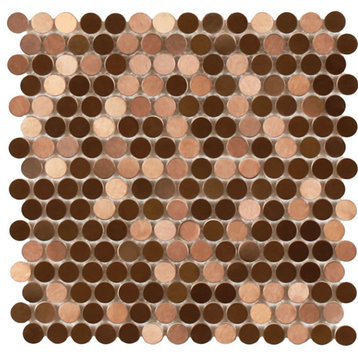 Mosaics Metal Tile Penny Round Stainless Steel, Brushed Copper