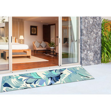 Capri Palm Leaf Indoor/Outdoor Rug, Blue, 2'x8' Runner