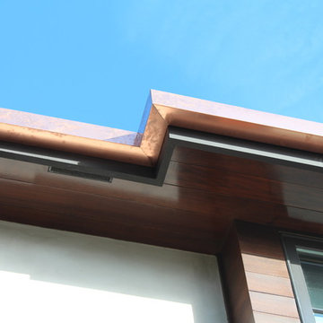 sectional 4x5 Box Gutters, 16 ounce Copper, Modern Home in Manhattan Beach, CA.