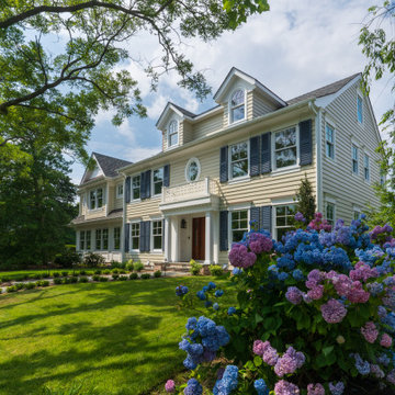Custom home with hydrangeas in bloom
