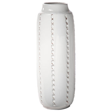 Ceramic Vase with Vertical Curled Thread Design Gloss White Finish, Small