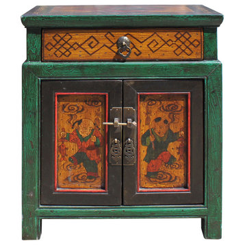 Oriental Distressed Green Yellow Kids Graphic End Table Nightstand Hcs5772