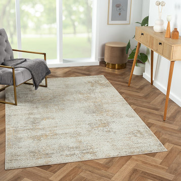 Brimah Ivory/Beige/Gray Distressed Damask High-Low Indoor Area Rug, 5' X 7'11"