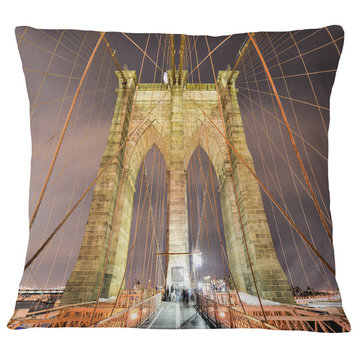 Brooklyn Bridge Tower and Cabling Cityscape Throw Pillow, 16"x16"