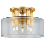 Hudson Valley Lighting - Hudson Valley Lighting Crystler 9.75" Flush Mount Aged Brass - Leaning into the visually tailored sensibilities, the Crystler flush mount features sleek geometries and sophisticated materials. A cluster of elongated socket cups in an Aged Brass finish pierces through a smoke glass shade to create a striking, stylish statement. Whether you opt for 3 or 5 lights, the density of the circular cluster packs a large punch of light into a small amount of space.