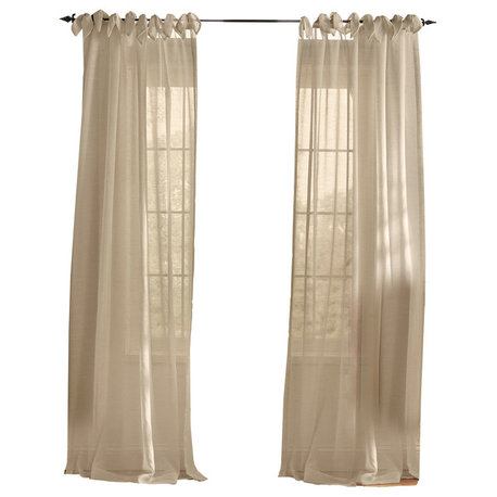 Vienna Tie-Top Sheer Window Curtain, Flax, 52"x84"