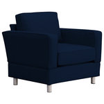 Small Space Seating - Raleigh Quick Assembly 'Chair and a Half' With Bonner Legs, Indigo - Small Space Seating's standard size sofas and chairs are designed to fit through openings 12" or greater.  Perfect for older homes, apartments, lofts, lodges, playrooms, tiny homes, RV's or any place with narrow doors, hallways, tight stairs, and elevators. Our frames come with a lifetime guarantee and are constructed using kiln dried hardwoods.  Every frame is doweled, corner blocked, screwed, glued, stapled and features heavy-duty 8.5-gauge sinuous steel springs reinforced with horizontal tie rods.  All seating features plush 2.5 density HR spring down cushions with a lifetime guarantee.  High Performance, stain resistant fabrics with a 100,000 double rub rating come standard with our sofa and chairs.  This is American Made seating for small, tight and narrow spaces designed to last a lifetime.