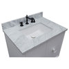 31" Single Vanity, White Finish With White Carrara Top And Rectangle Sink